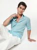 Men's Sky Blue Linen Blend Full Sleeve Relaxed Fit Casual Solid Shirt