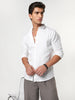 Men's White Linen Blend Full Sleeve Relaxed Fit Casual Solid Shirt