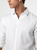 Men's White Linen Blend Full Sleeve Relaxed Fit Casual Solid Shirt