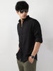 Men's Black Linen Blend Full Sleeve Relaxed Fit Mandarin Collar Casual Solid Shirt