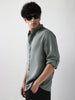 Men's Metallic Blue Linen Blend Full Sleeve Relaxed Fit Mandarin Collar Casual Solid Shirt