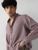 Men's Purple Linen Blend Full Sleeve Relaxed Fit Mandarin Collar Casual Solid Shirt