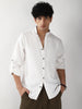 Men's White Linen Blend Full Sleeve Relaxed Fit Mandarin Collar Casual Solid Shirt