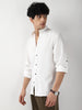 Men's White Linen Blend Full Sleeve Relaxed Fit Mandarin Collar Casual Solid Shirt