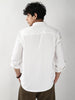 Men's White Linen Blend Full Sleeve Relaxed Fit Mandarin Collar Casual Solid Shirt