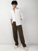 Men's White Linen Blend Full Sleeve Relaxed Fit Mandarin Collar Casual Solid Shirt
