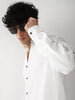 Men's White Linen Blend Full Sleeve Relaxed Fit Mandarin Collar Casual Solid Shirt
