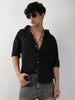 Men's Black Linen Blend Full Sleeve Relaxed Fit Casual Solid Shirt