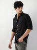 Men's Black Linen Blend Full Sleeve Relaxed Fit Casual Solid Shirt