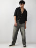 Men's Black Linen Blend Full Sleeve Relaxed Fit Casual Solid Shirt