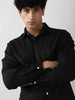 Men's Black Linen Blend Full Sleeve Relaxed Fit Casual Solid Shirt
