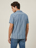 Men's Aqua Cotton Half Sleeve Relaxed Fit Linen Striped Shirt with Cuban Collar