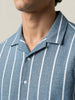 Men's Aqua Cotton Half Sleeve Relaxed Fit Linen Striped Shirt with Cuban Collar