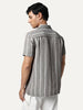 Men's Grey Cotton Half Sleeve Relaxed Fit Linen Striped Shirt with Cuban Collar