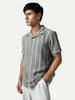 Men's Steel Cotton Half Sleeve Relaxed Fit Linen Striped Shirt with Cuban Collar