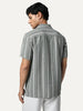 Men's Steel Cotton Half Sleeve Relaxed Fit Linen Striped Shirt with Cuban Collar