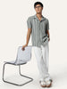Men's Steel Cotton Half Sleeve Relaxed Fit Linen Striped Shirt with Cuban Collar