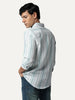 Men's Light Blue Cotton Full Sleeve Relaxed Fit Linen Striped Shirt with Spread Collar