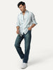 Men's Light Blue Cotton Full Sleeve Relaxed Fit Linen Striped Shirt with Spread Collar