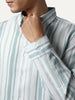 Men's Light Blue Cotton Full Sleeve Relaxed Fit Linen Striped Shirt with Spread Collar