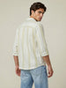 Men's Light Green Cotton Full Sleeve Relaxed Fit Linen Striped Shirt with Spread Collar