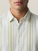 Men's Light Green Cotton Full Sleeve Relaxed Fit Linen Striped Shirt with Spread Collar