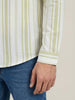 Men's Light Green Cotton Full Sleeve Relaxed Fit Linen Striped Shirt with Spread Collar