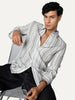Men's Light Grey Cotton Full Sleeve Relaxed Fit Linen Striped Shirt with Spread Collar