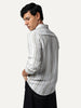 Men's Light Grey Cotton Full Sleeve Relaxed Fit Linen Striped Shirt with Spread Collar