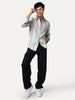 Men's Light Grey Cotton Full Sleeve Relaxed Fit Linen Striped Shirt with Spread Collar
