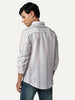 Men's Lilac Cotton Full Sleeve Relaxed Fit Linen Striped Shirt with Spread Collar