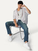 Men's Lilac Cotton Full Sleeve Relaxed Fit Linen Striped Shirt with Spread Collar