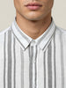 Men's Grey Cotton Full Sleeve Relaxed Fit Linen Striped Shirt with Spread Collar