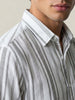 Men's Grey Cotton Full Sleeve Relaxed Fit Linen Striped Shirt with Spread Collar