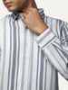 Men's Navy Cotton Full Sleeve Relaxed Fit Linen Striped Shirt with Spread Collar