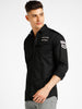 Urbano Fashion Men's Black Cotton Full Sleeve Slim Fit Casual Solid Shirt