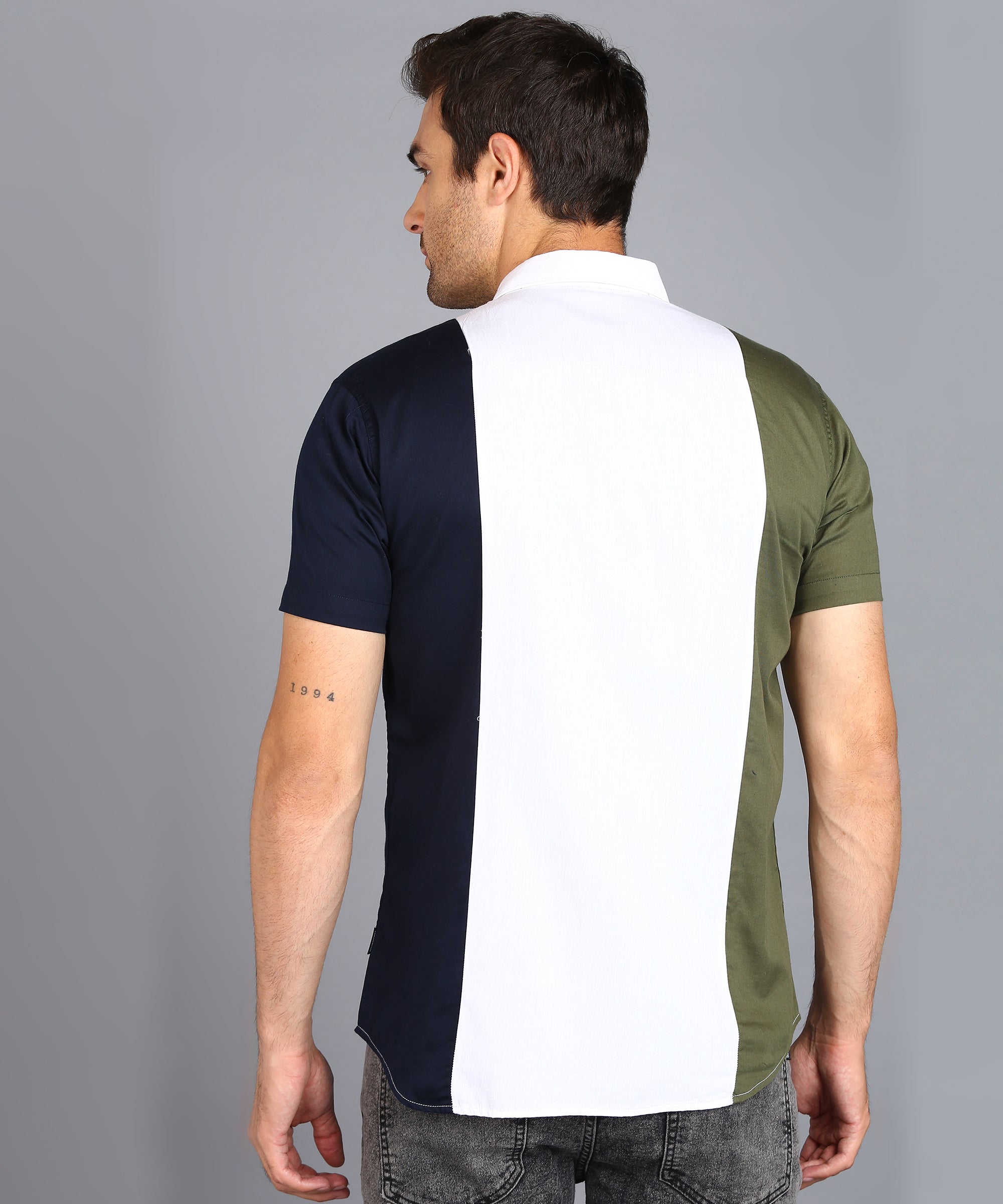 Urbano Fashion Men's Blue, White, Green Cotton Half Sleeve Slim Fit Casual Colorblock Shirt