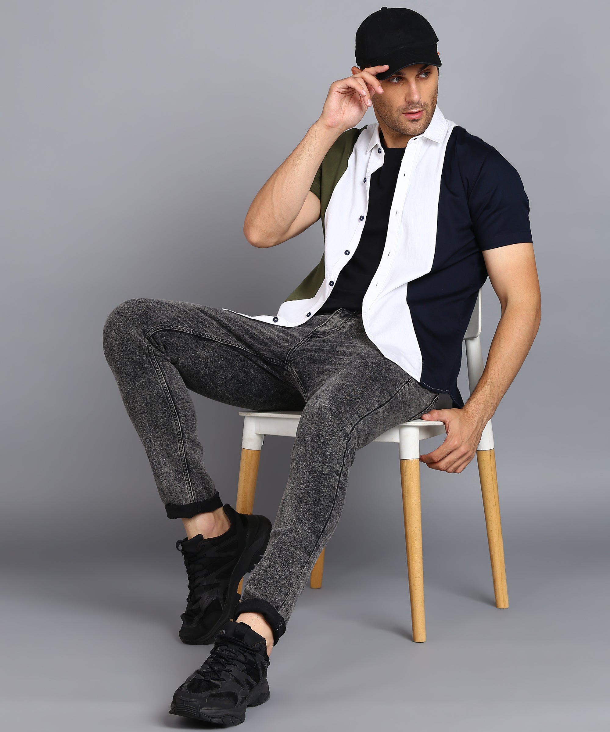 Urbano Fashion Men's Blue, White, Green Cotton Half Sleeve Slim Fit Casual Colorblock Shirt