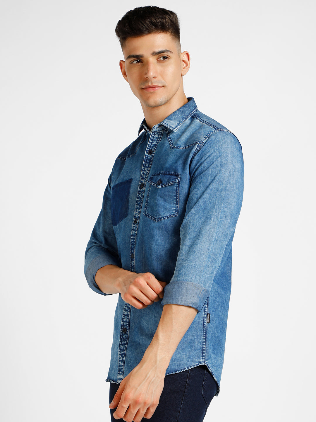 Men's Blue Denim Full Sleeve Slim Fit Washed Casual Shirt
