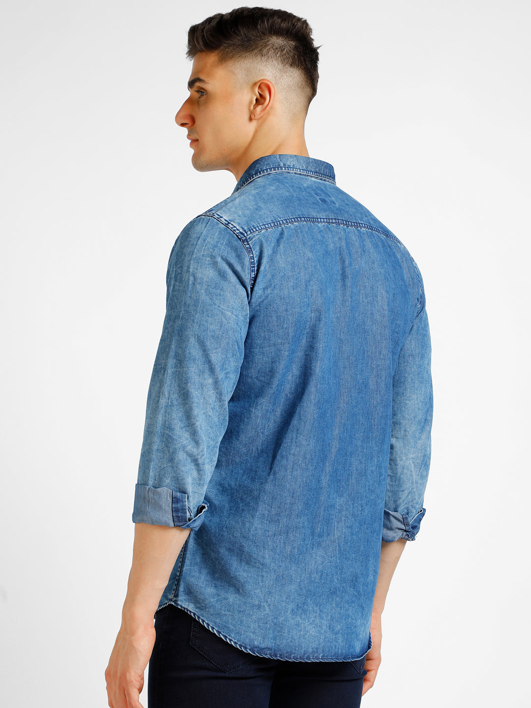 Men's Blue Denim Full Sleeve Slim Fit Washed Casual Shirt