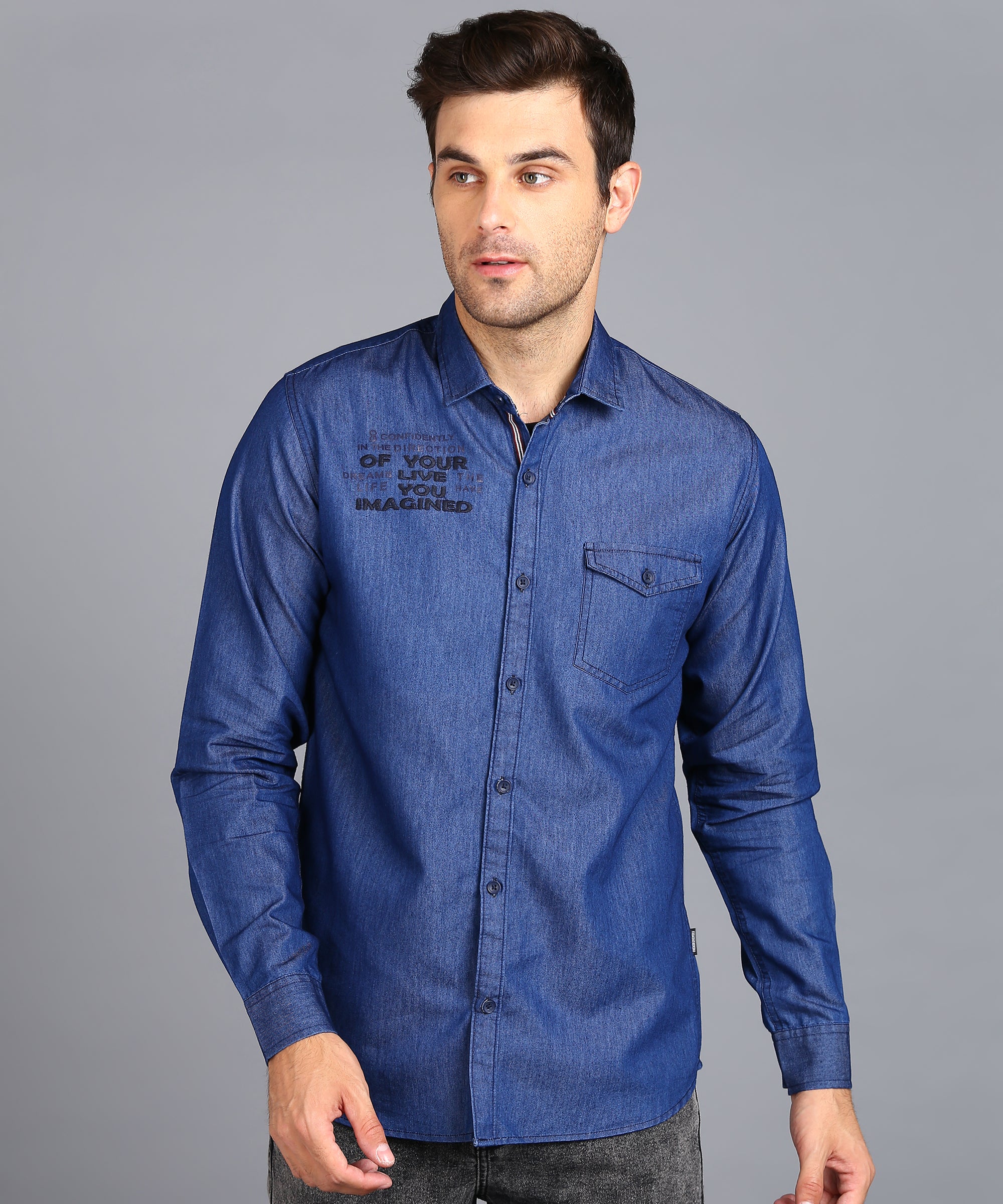 Urbano Fashion Men's Light Blue Denim Full Sleeve Slim Fit Washed Casual Shirt
