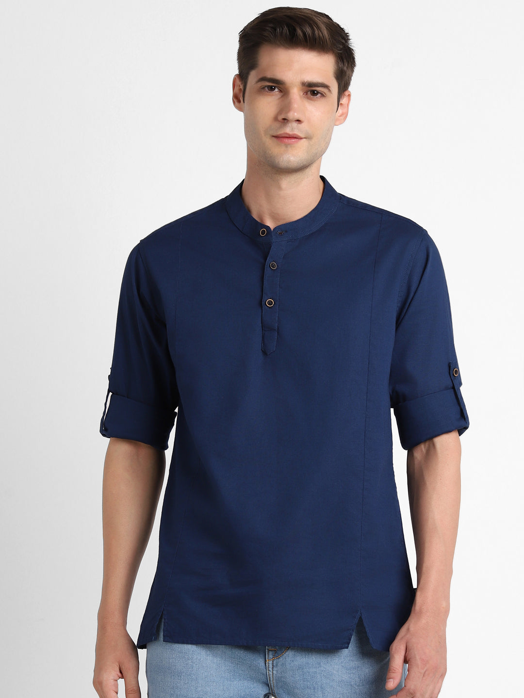 Men's Blue Cotton Full Sleeve Slim Fit Casual Solid Shirt