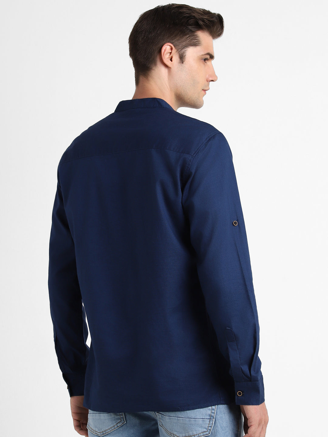 Urbano Fashion Men's Blue Cotton Full Sleeve Slim Fit Casual Solid Shirt