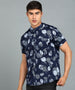 Urbano Fashion Men's Navy Blue Cotton Half Sleeve Slim Fit Casual Floral Printed Shirt