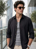 Men's Black Cotton Full Sleeve Regular Fit Textured Shirt with Spread Collar