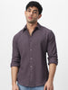 Men's Dark Lavender Cotton Full Sleeve Regular Fit Textured Shirt with Spread Collar
