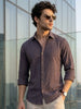 Men's Dark Lavender Cotton Full Sleeve Regular Fit Textured Shirt with Spread Collar