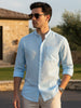Men's Light Blue Cotton Full Sleeve Regular Fit Casual Solid Shirt with Band Collar