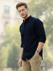 Men's Navy Cotton Full Sleeve Regular Fit Casual Solid Shirt with Band Collar
