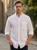 Men's White Cotton Full Sleeve Regular Fit Casual Solid Shirt with Band Collar